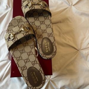 Gucci Women's Tan GG Slide Sandals